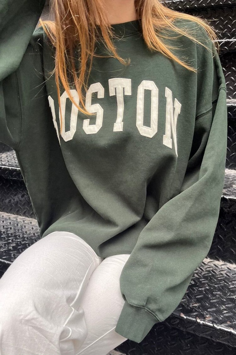 Sweatshirt Brandy Melville Erica Boston Vert Foncé | WLV-51610681